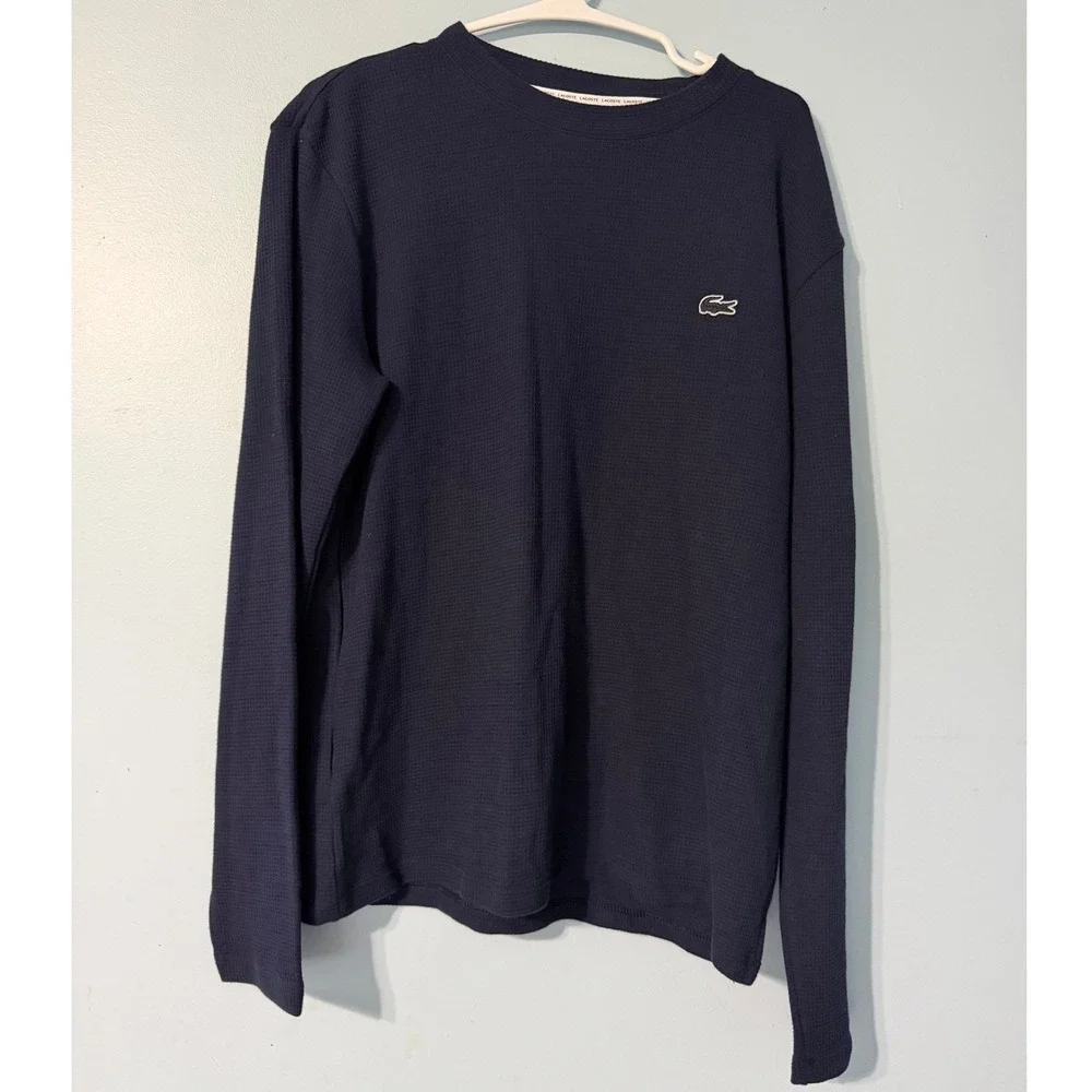 Lacoste Men's Size M Navy Waffle Knit Thermal Long Sleeve Sleepwear Shirt 0740